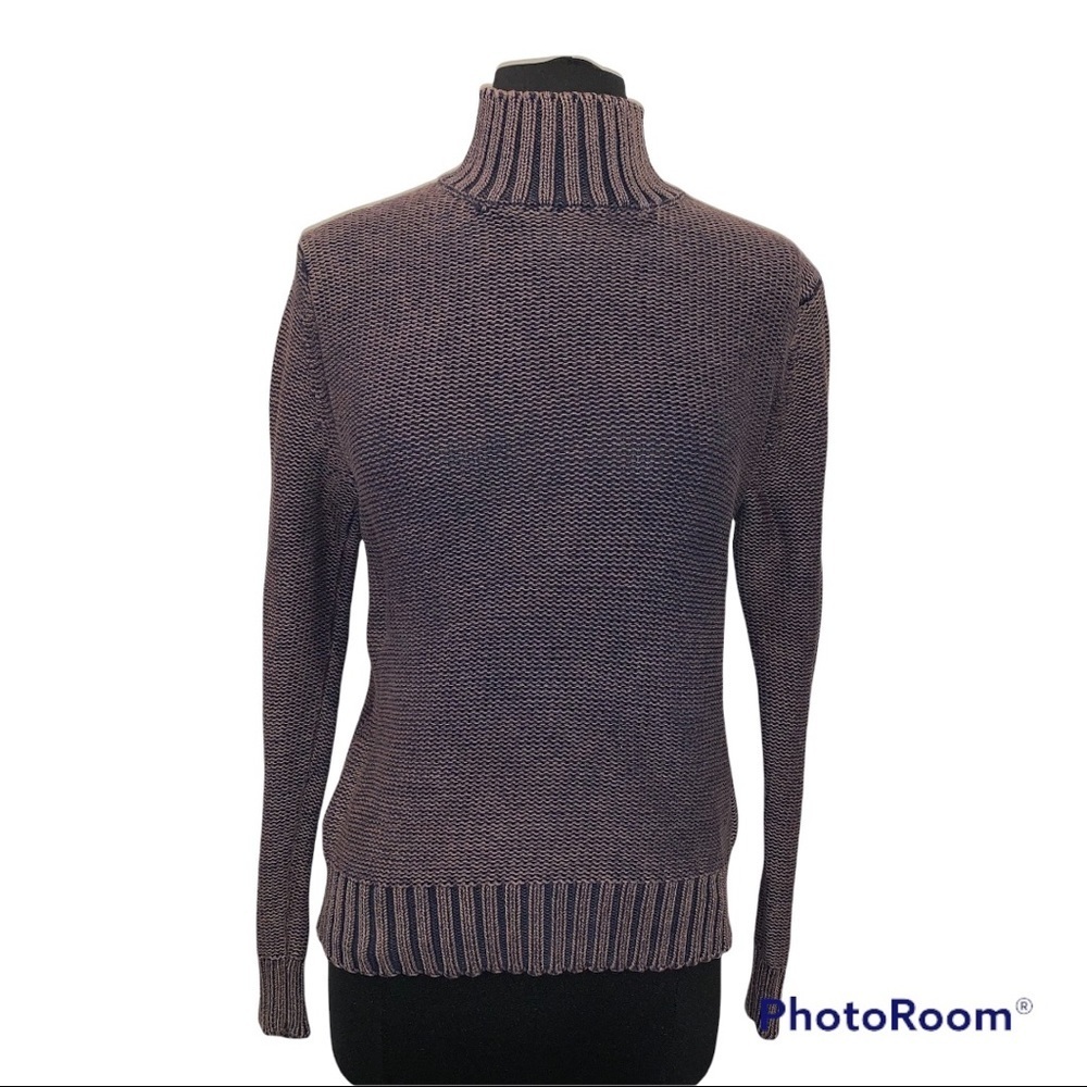 Sundance Marled Brown Mock Neck Ribbed Knit Sweater size Medium